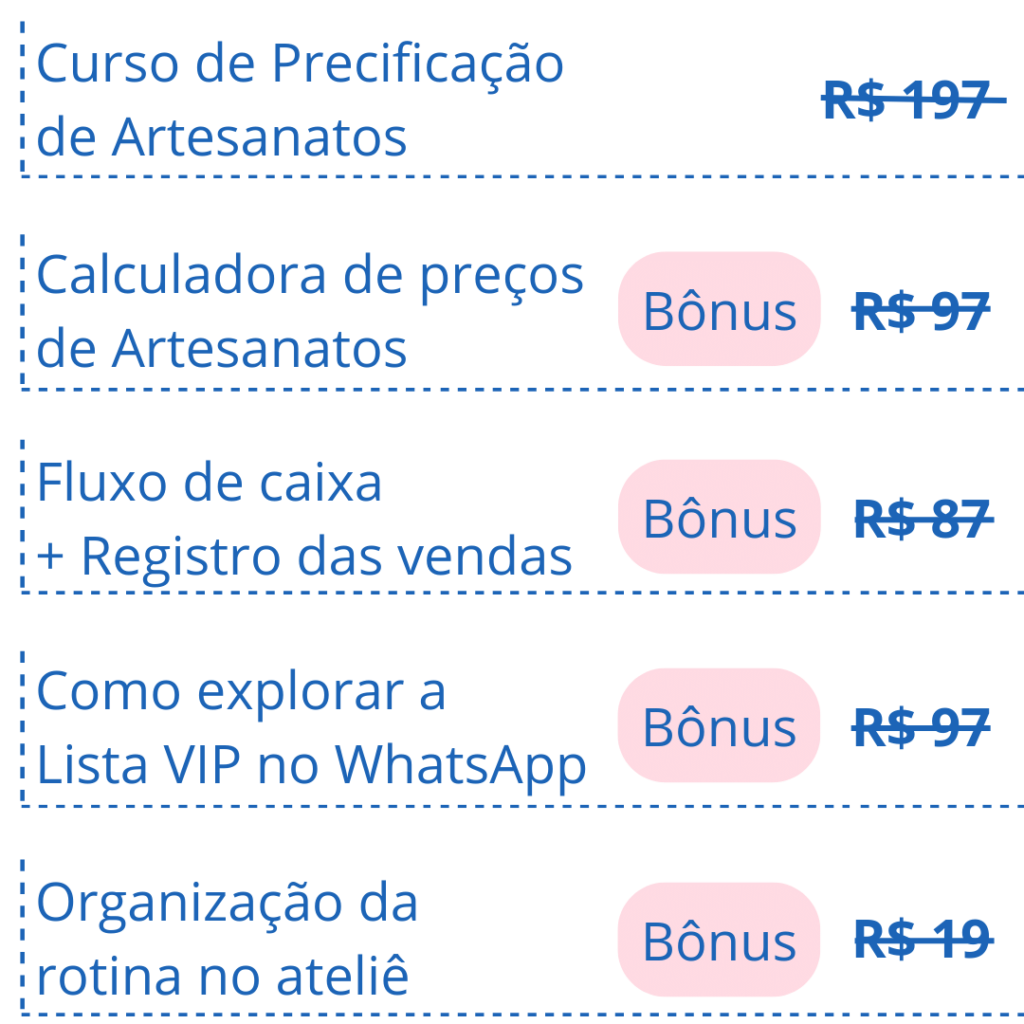 Oferta curso de precificação + calculadora de preços de artesanatos